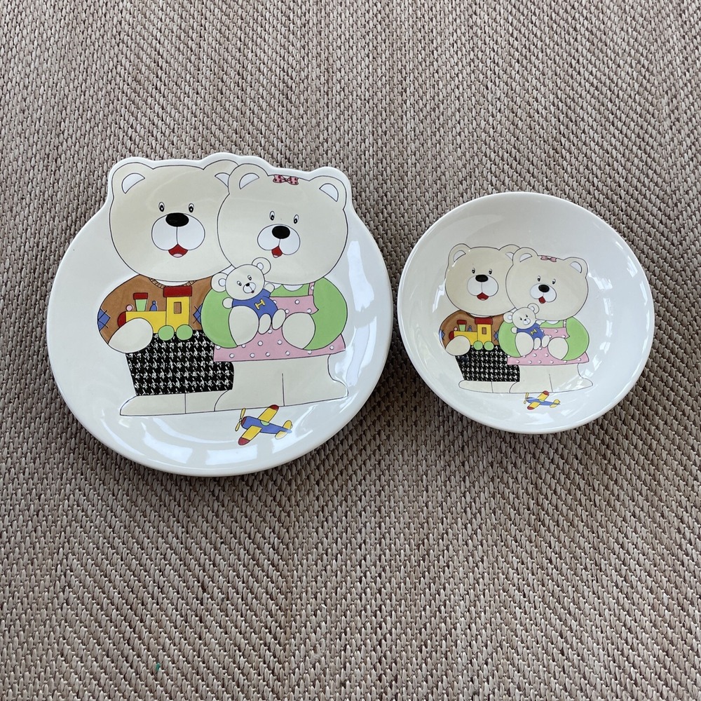 Mikasa Playtime Bears Children's Dinnerware Set 2 Piece Plate Bowl Japan C4003